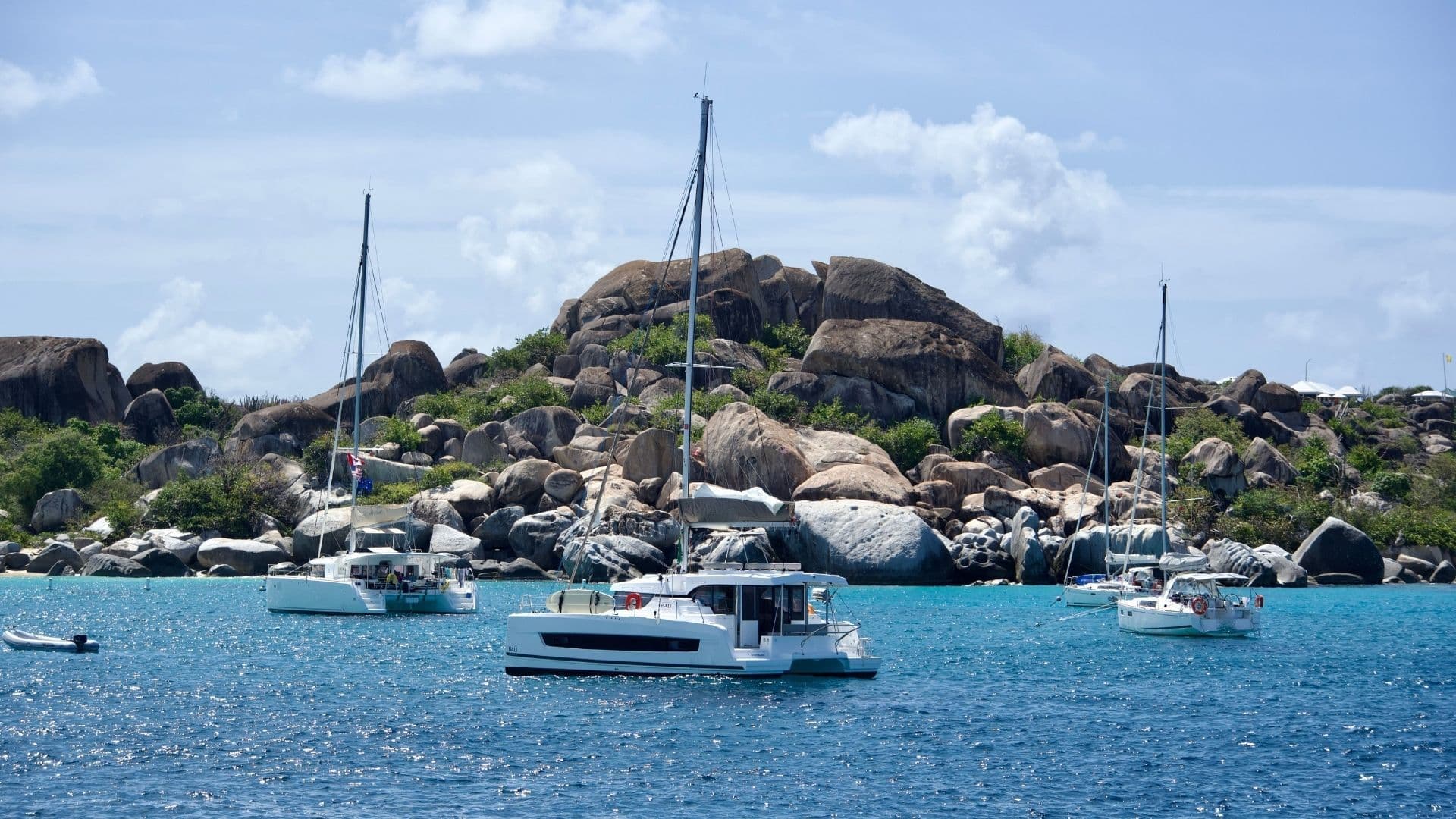 sailing catamarans moored at the baths on virgin gorda british virgin islands